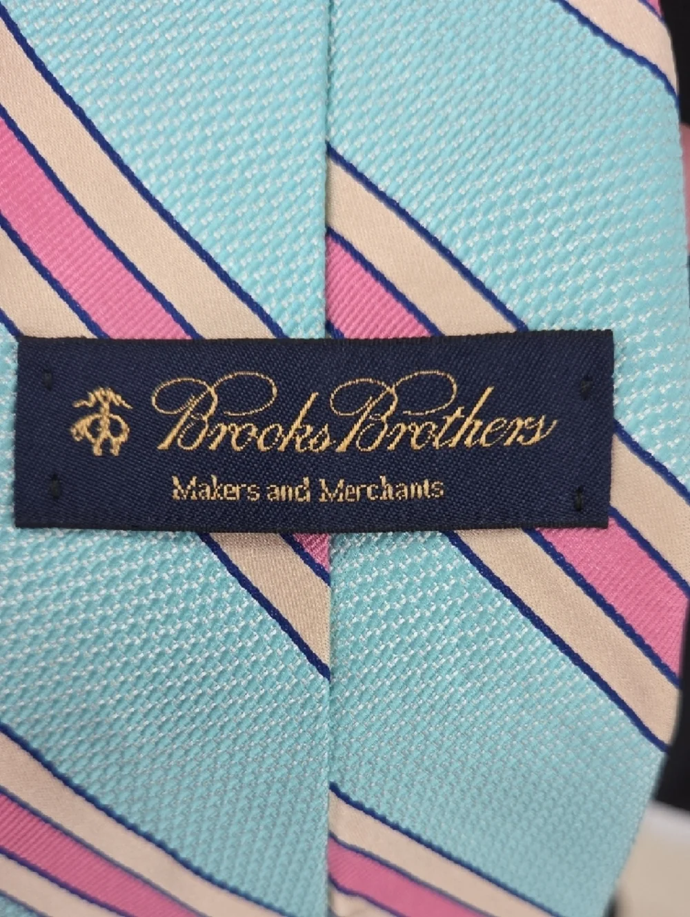 Brooks Brothers Aqua Blue, Pink & Cream Striped Silk Tie